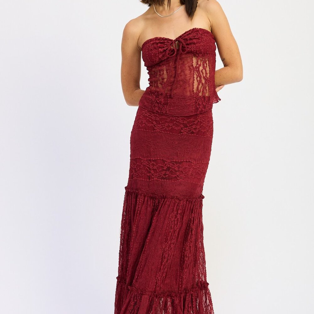 Red Lace Maxi Skirt - Picture 2 of 6
